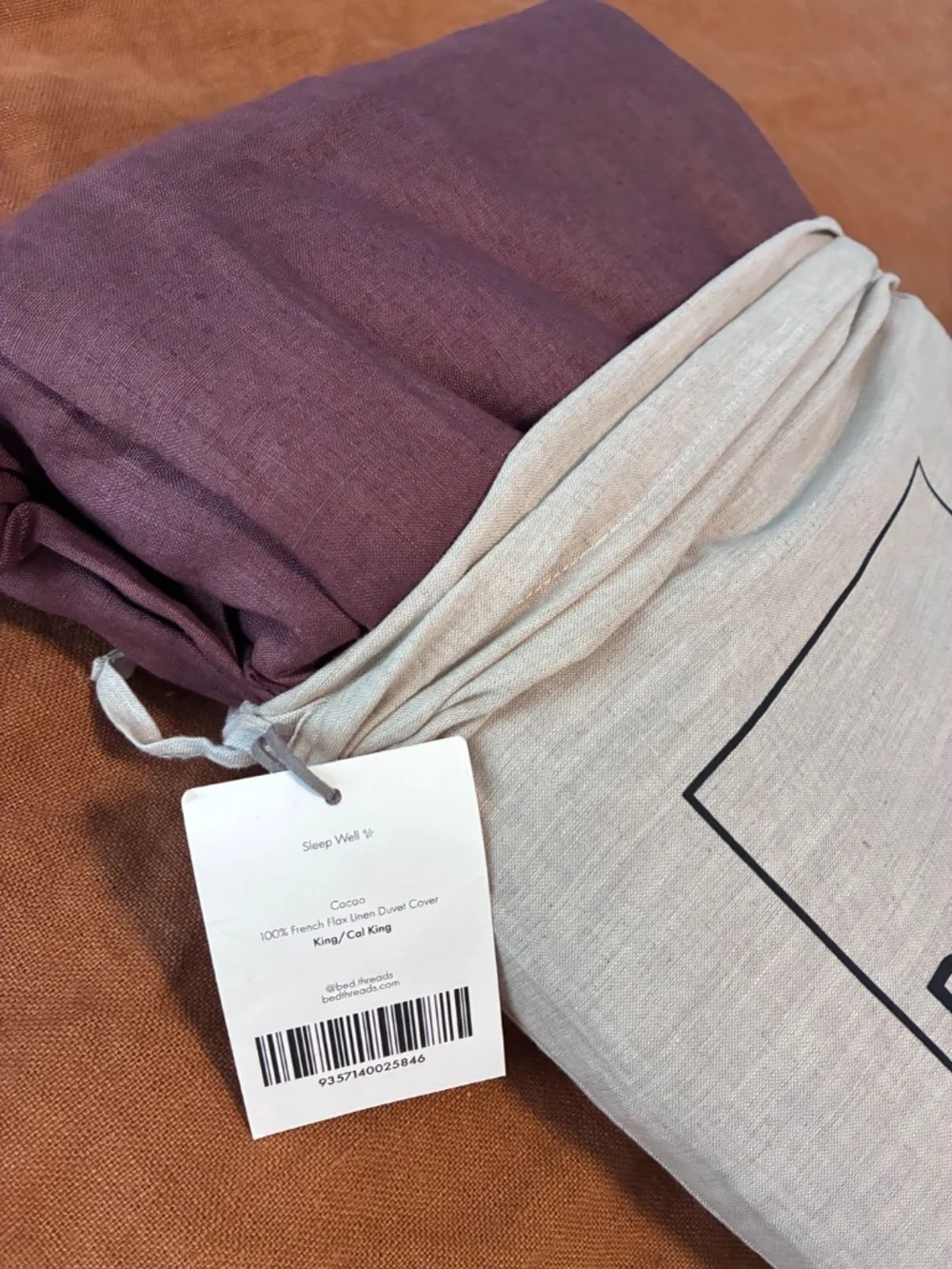 NWT Bed Threads 100% Flax Linen Cacao KING / CALI KING DUVET and PILLOWCASES